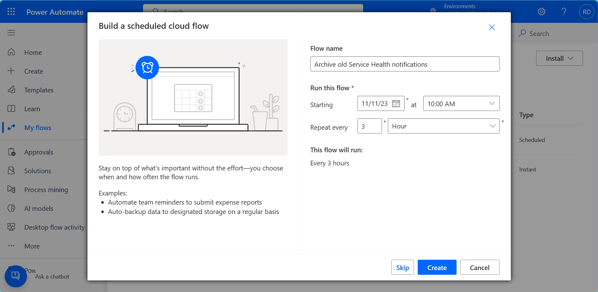 Making flow to run every 3 hours