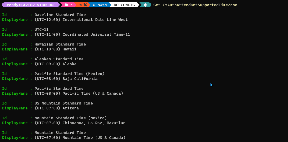 Type of data returned by Get-CsAutoAttendantSupportedTimeZone cmdlet