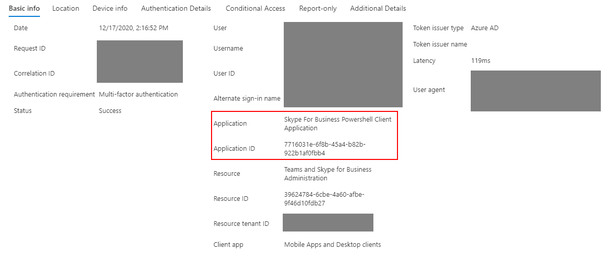 Skype for Business module sign-in entry